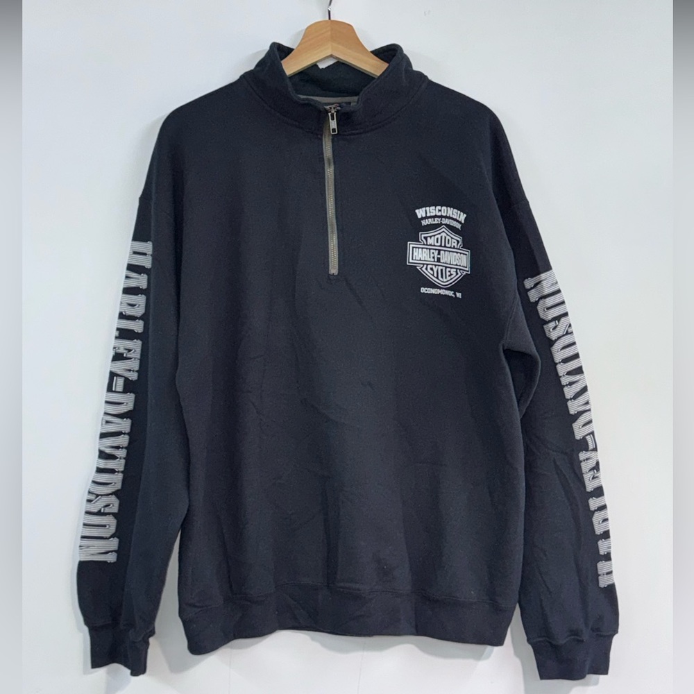 Vintage Harley-Davidson skull and eagle pattern half-zip sweatshirt men's size L